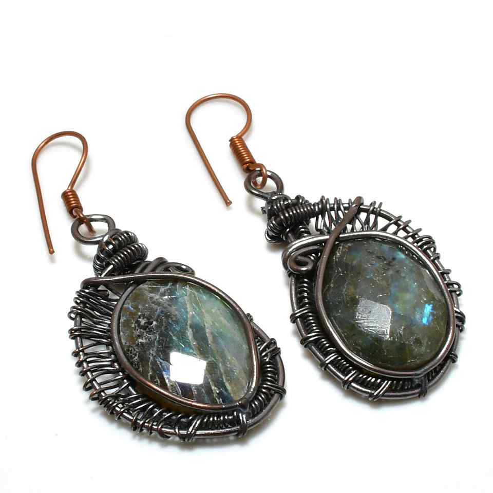 Aurora’s Shroud – Labradorite & Copper Earrings
