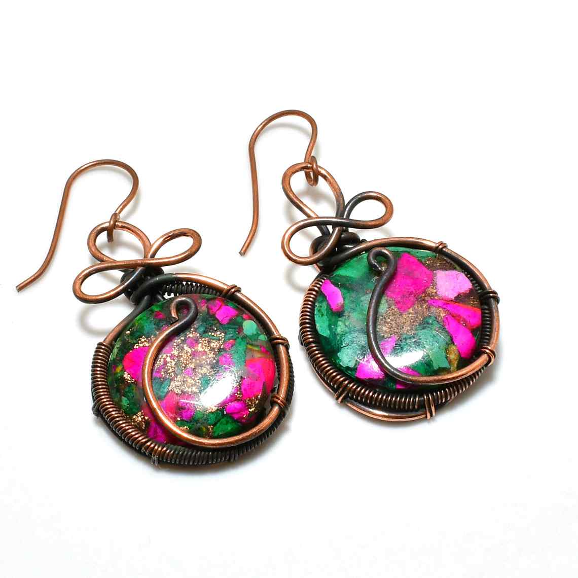 Verdant Glow – Copper-Wrapped Resin Earrings