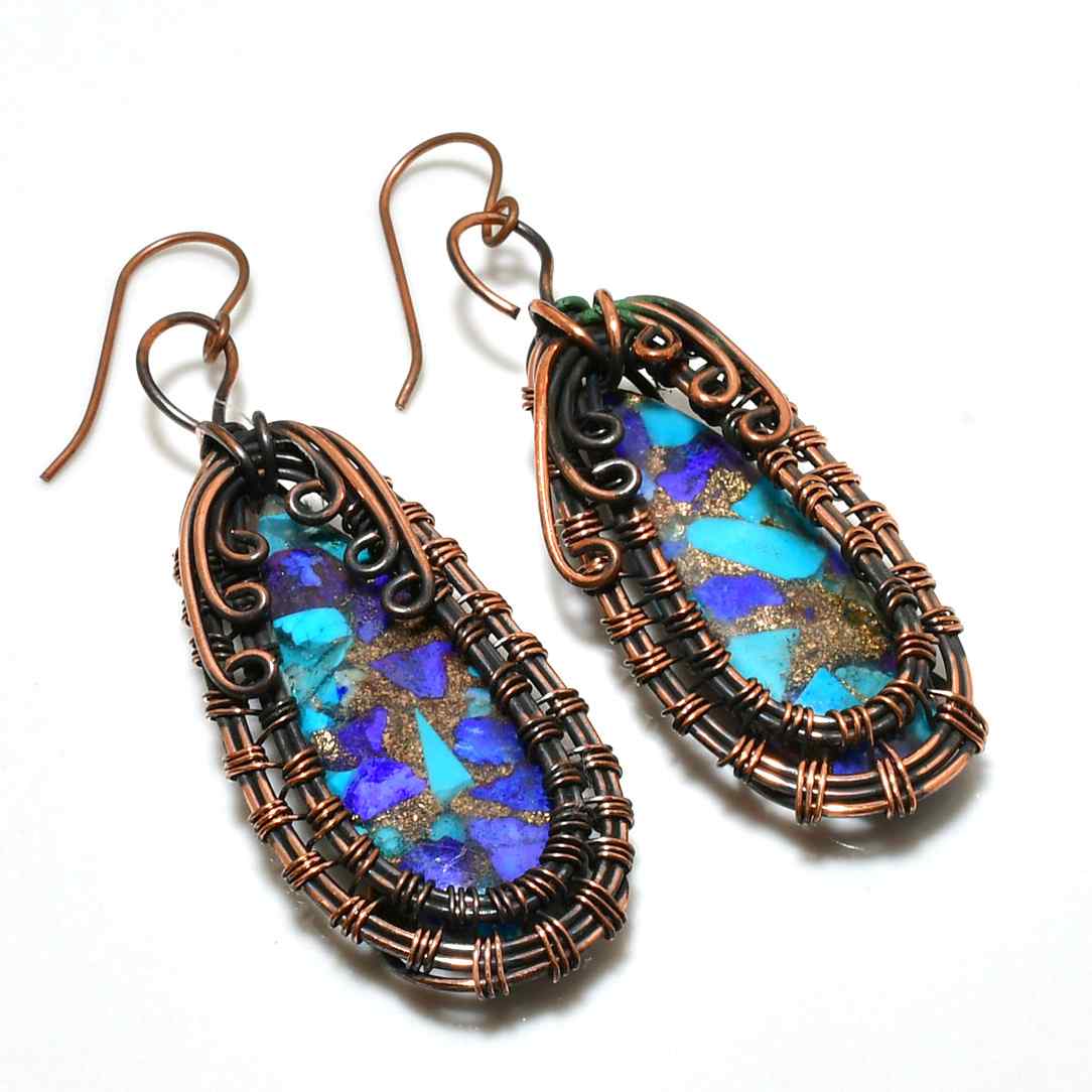 Luna’s Harmony – Turquoise & Lapis Copper Earrings