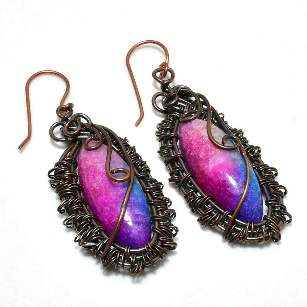 Aurora Bloom – Pink & Purple Gemstone Copper Earrings