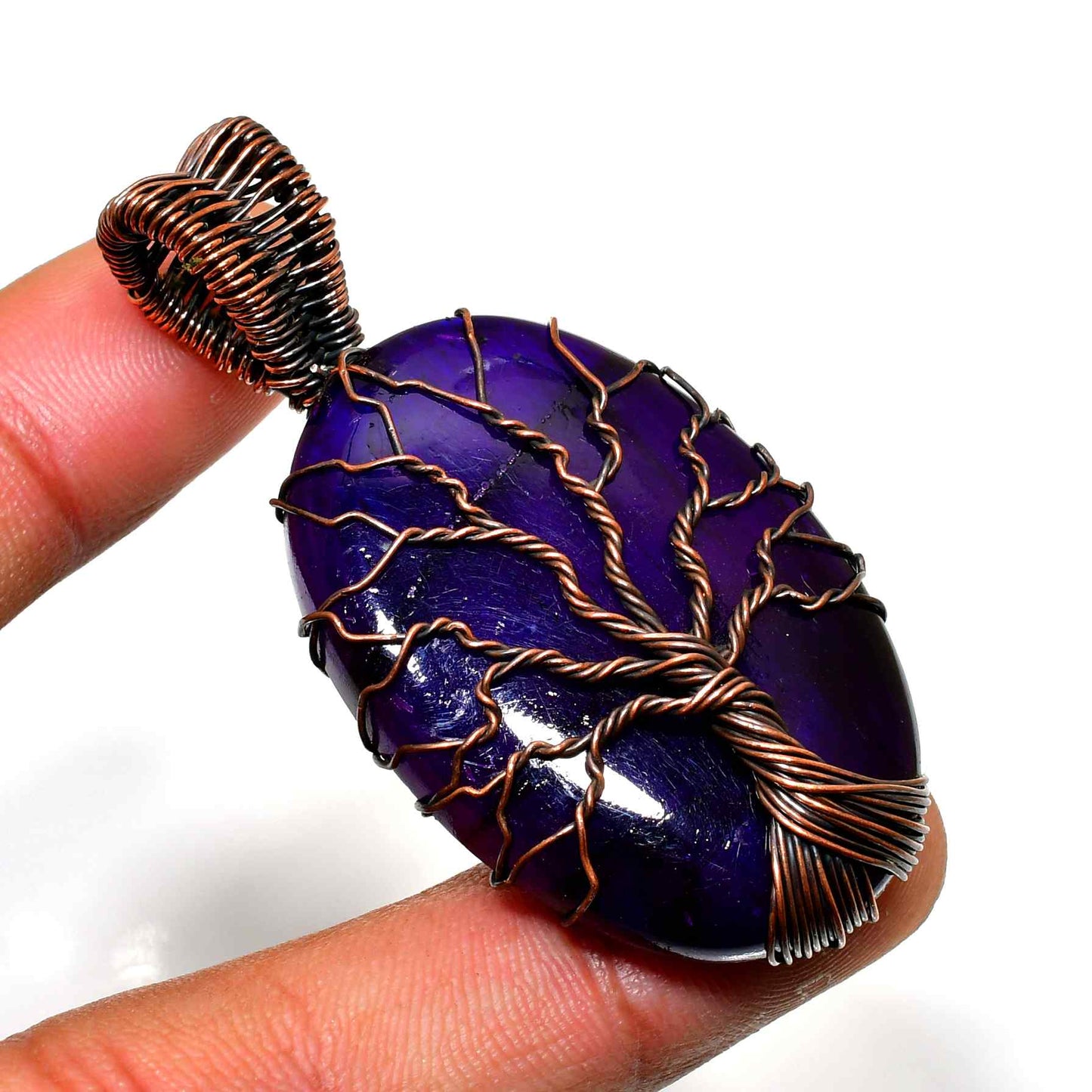 Ezra’s Veil – Amethyst & Oxidized Copper Pendant
