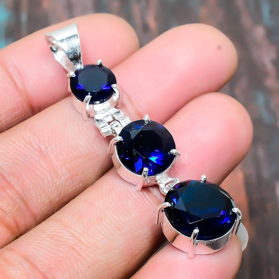 Twilight Elegance – Deep Blue Gemstone Sterling Silver Pendant