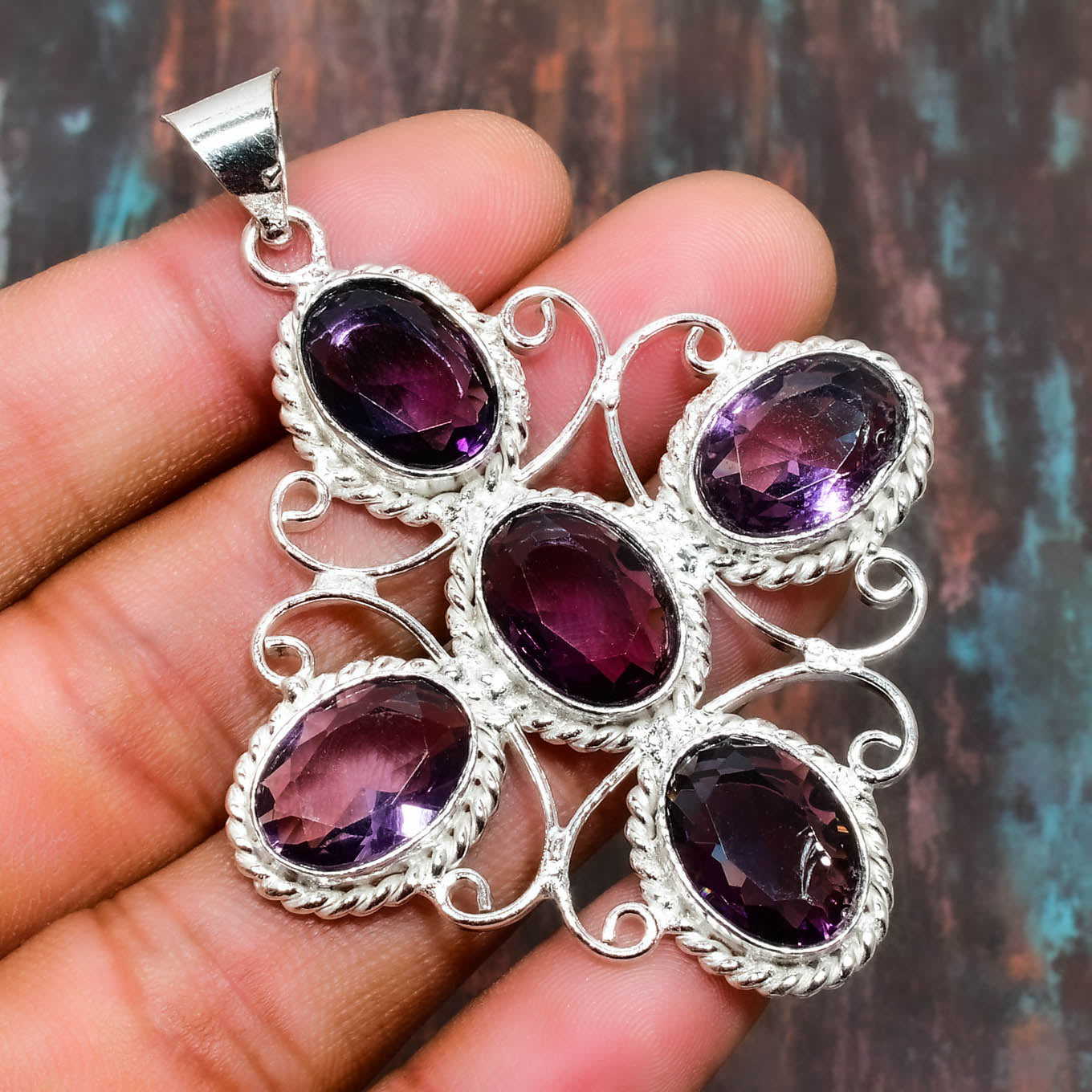 Celestial Harmony – Amethyst Silver Filigree Pendant
