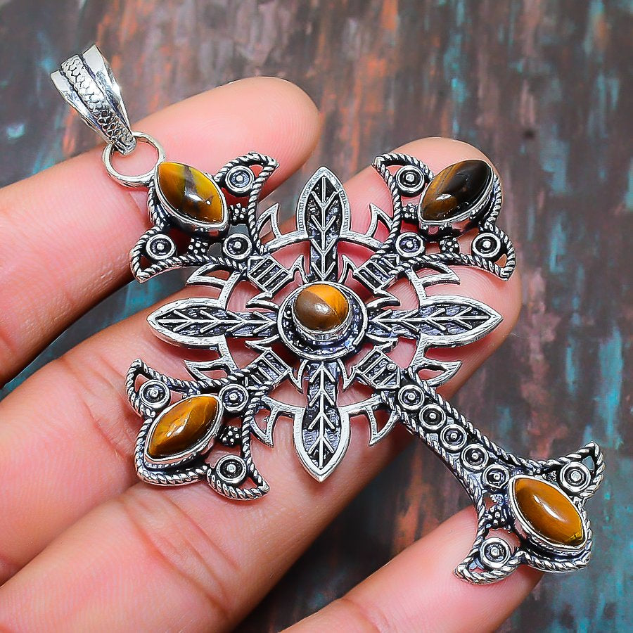 Lionheart Cross – Tiger’s Eye & Sterling Silver Pendant