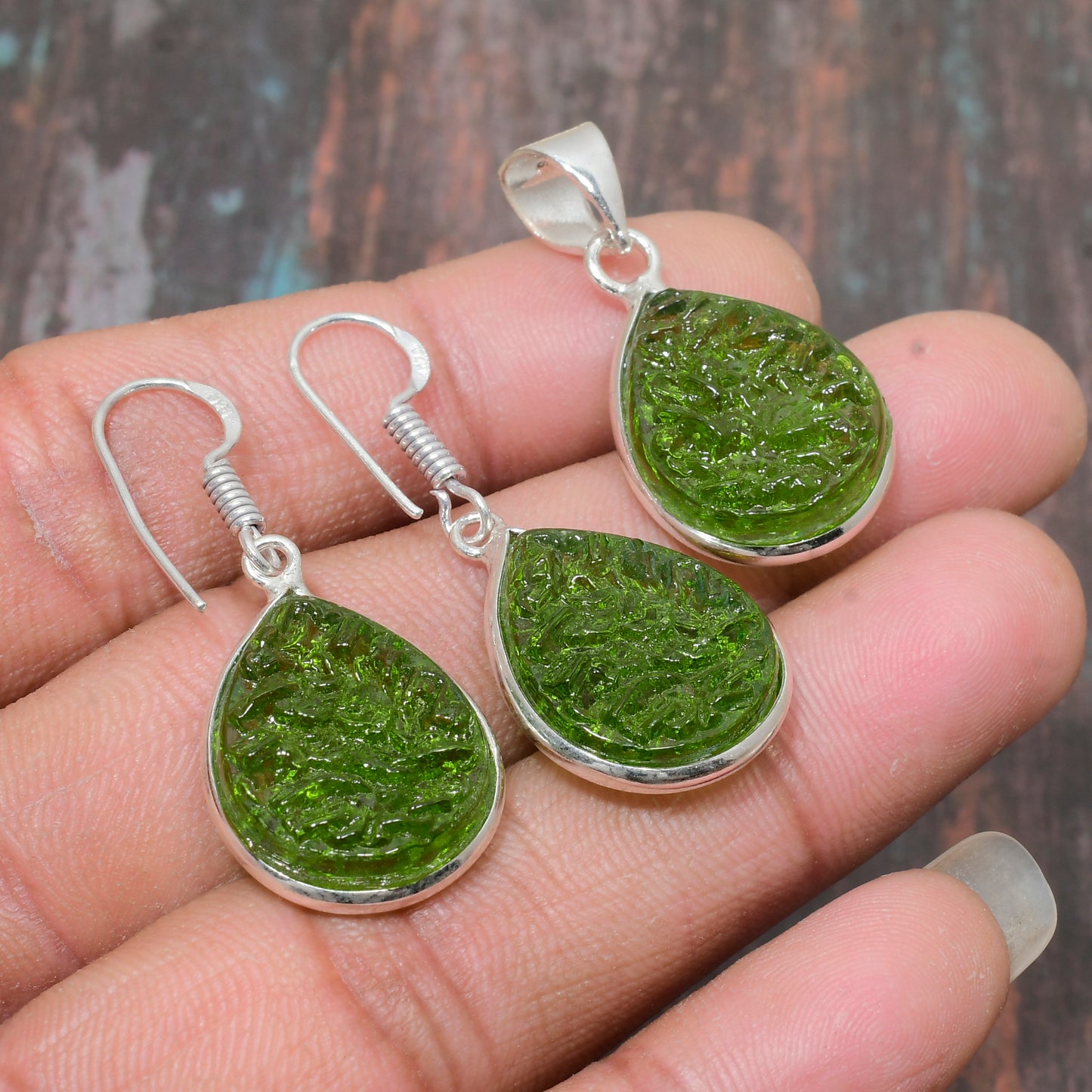 Celestial Trinity – Handcrafted Moldavite Silver Set