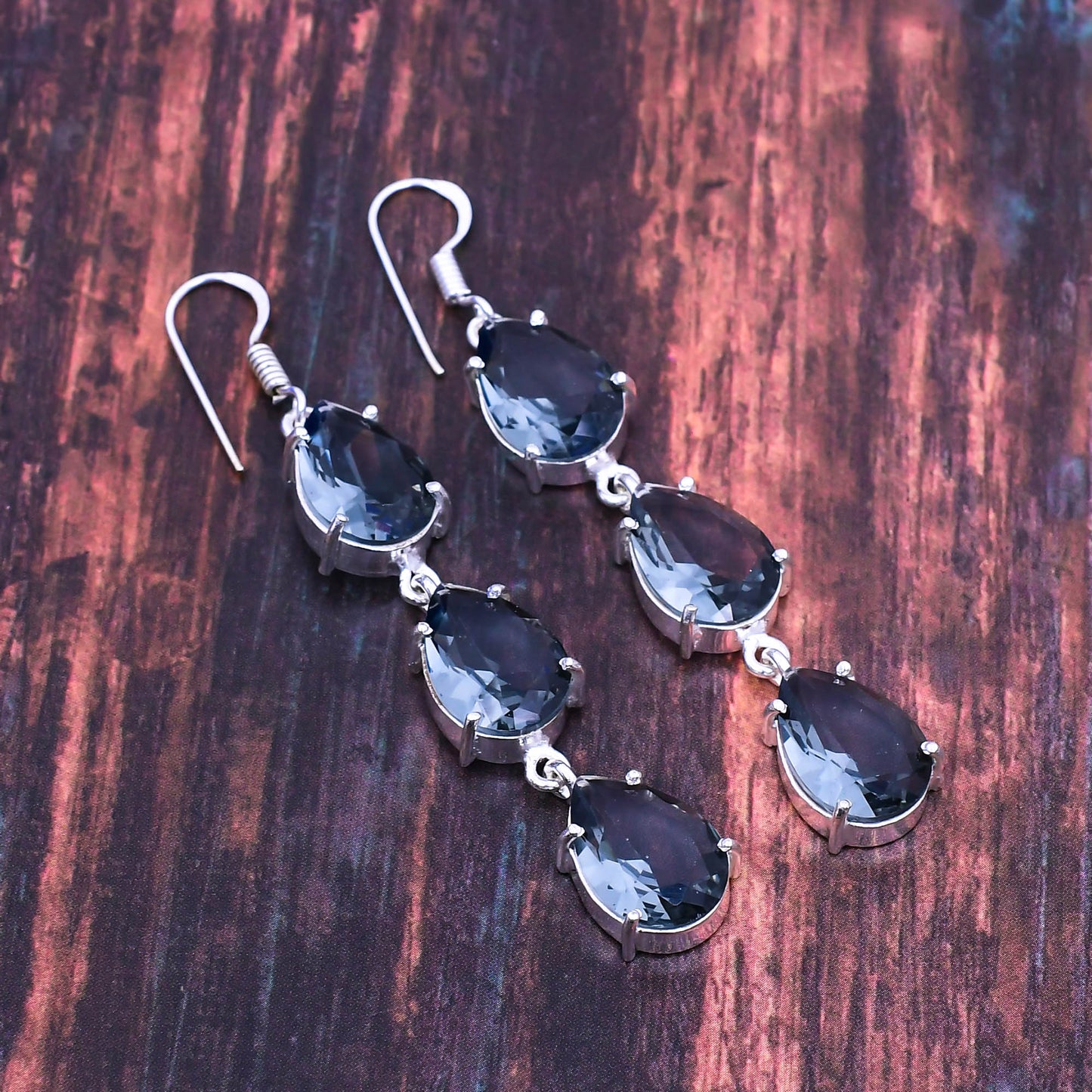 Luna’s Cascade – Sterling Silver Gray Gemstone Earrings