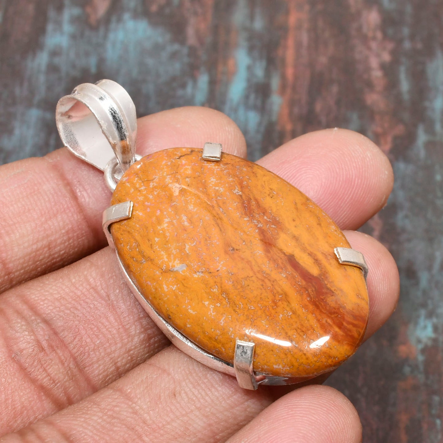 Ember Glow – Orange Jasper Sterling Silver Pendant