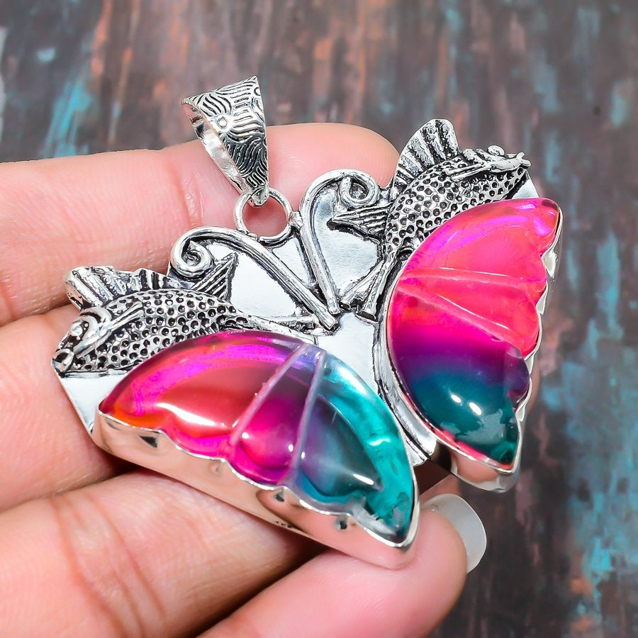 Luna’s Flight – Agate & Silver Butterfly Pendant