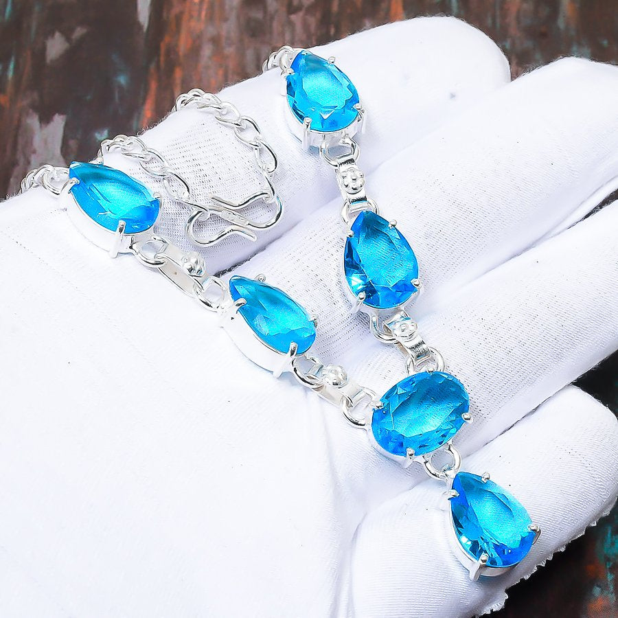 Aqua Elegance – Blue Gemstone Sterling Silver Bracelet