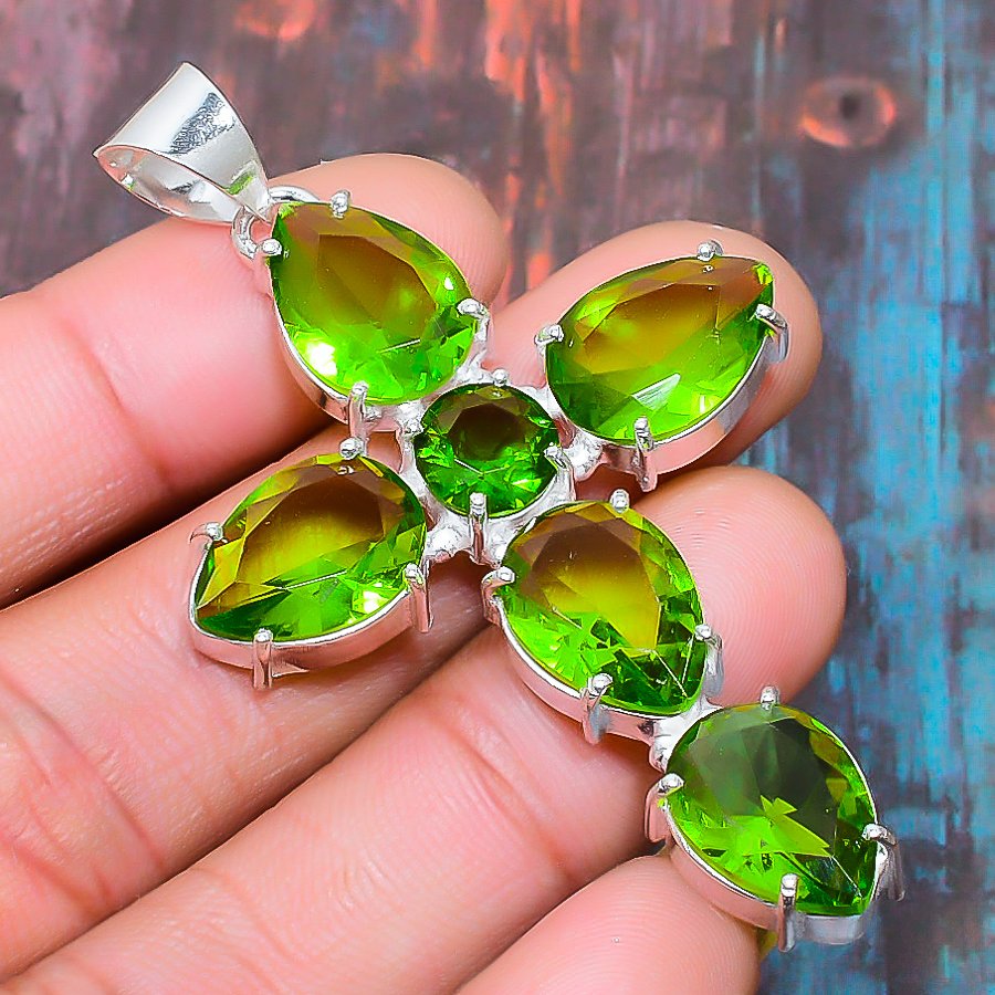 Celestial Cross – Peridot Sterling Silver Pendant