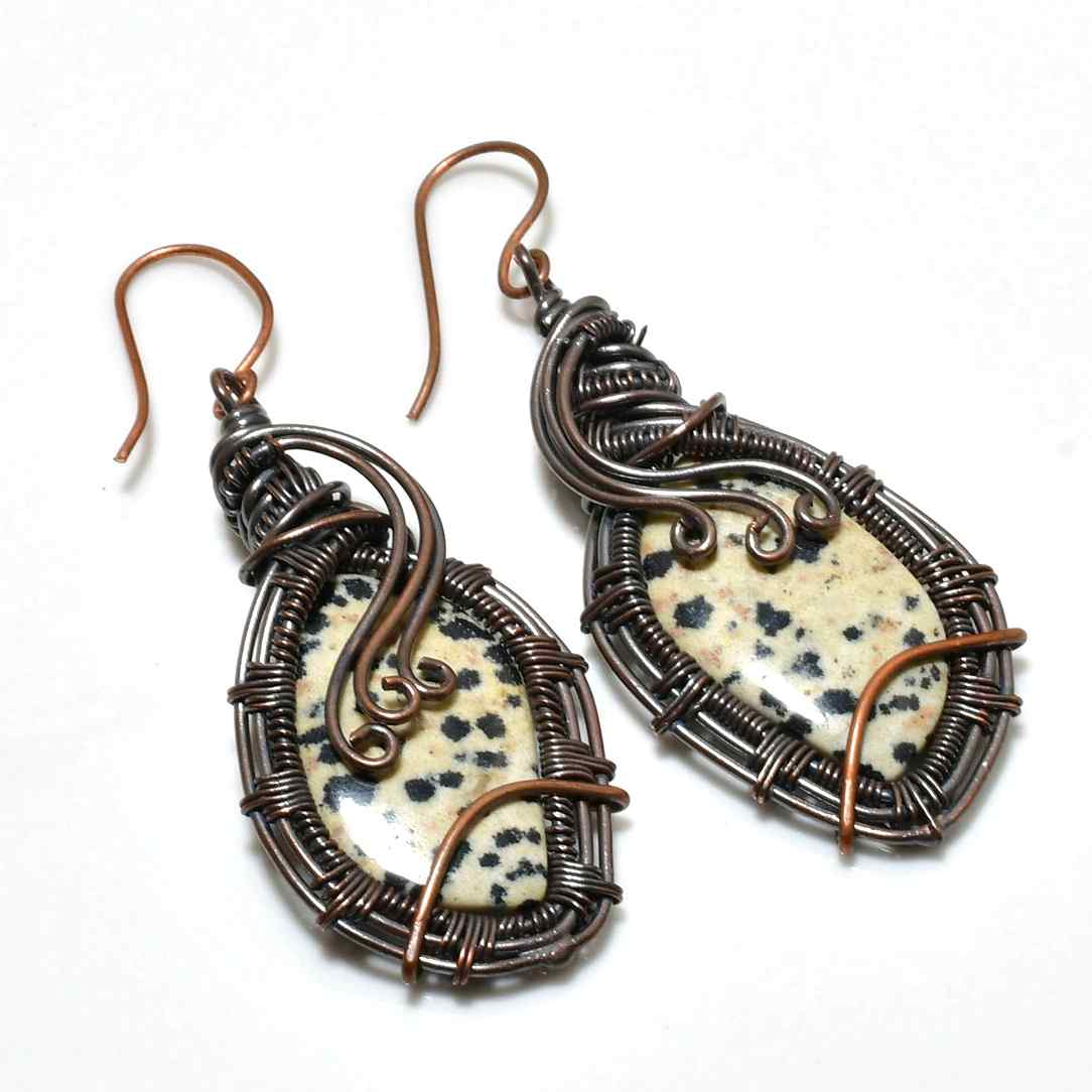 Spotted Harmony – Dalmatian Jasper Copper Earrings