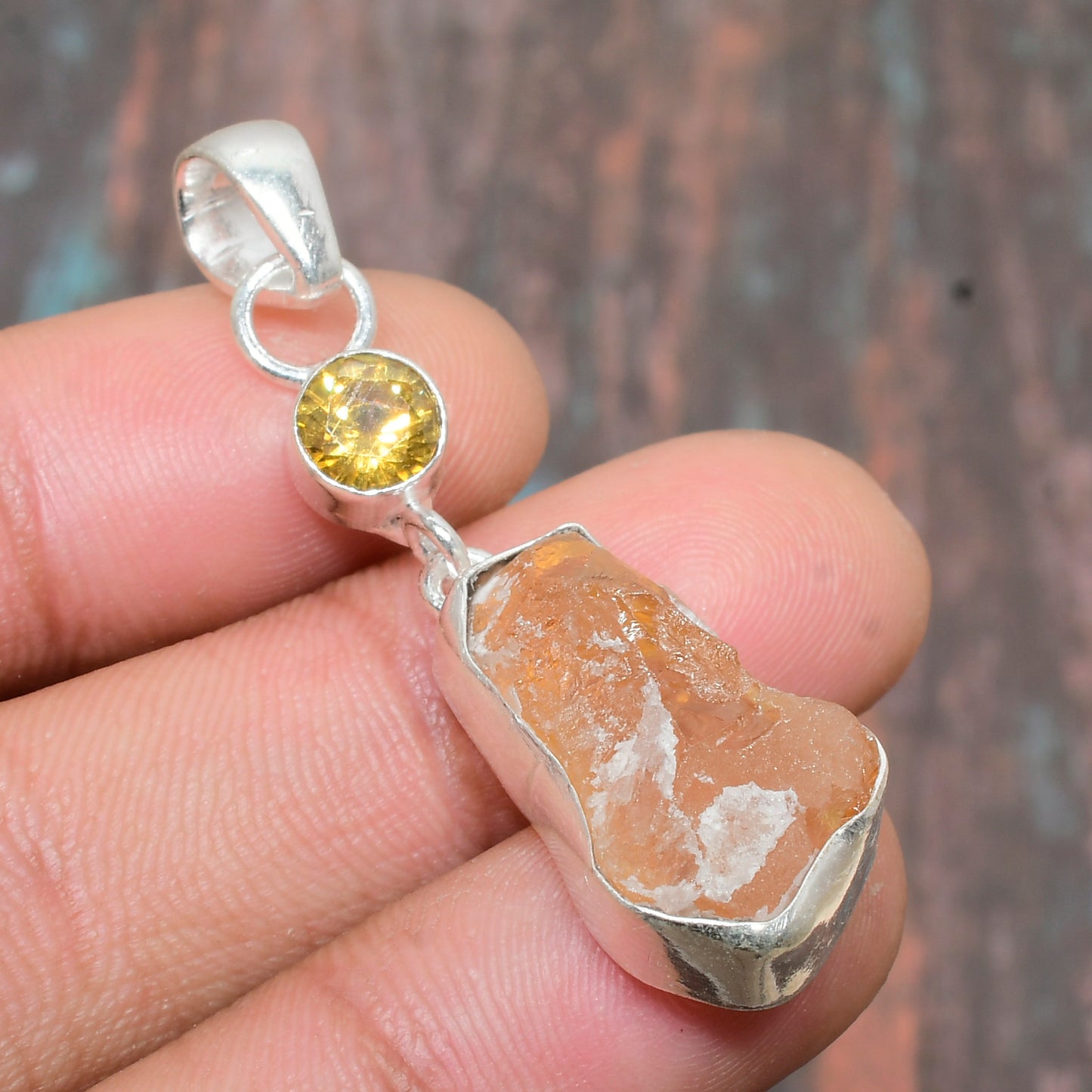 Sunlit Serenity – Amber & Citrine Sterling Silver Pendant