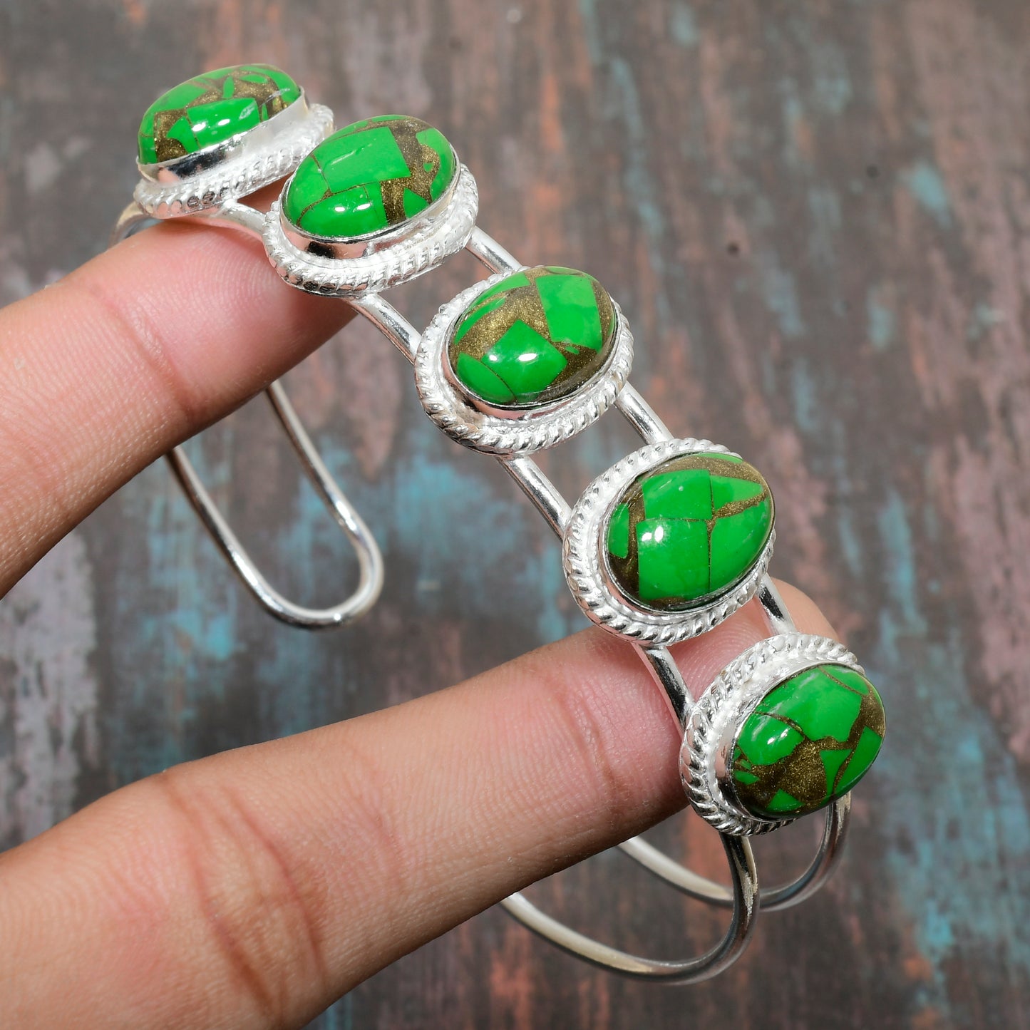 Verdant Harmony Cuff – Green Turquoise & Silver Bracelet