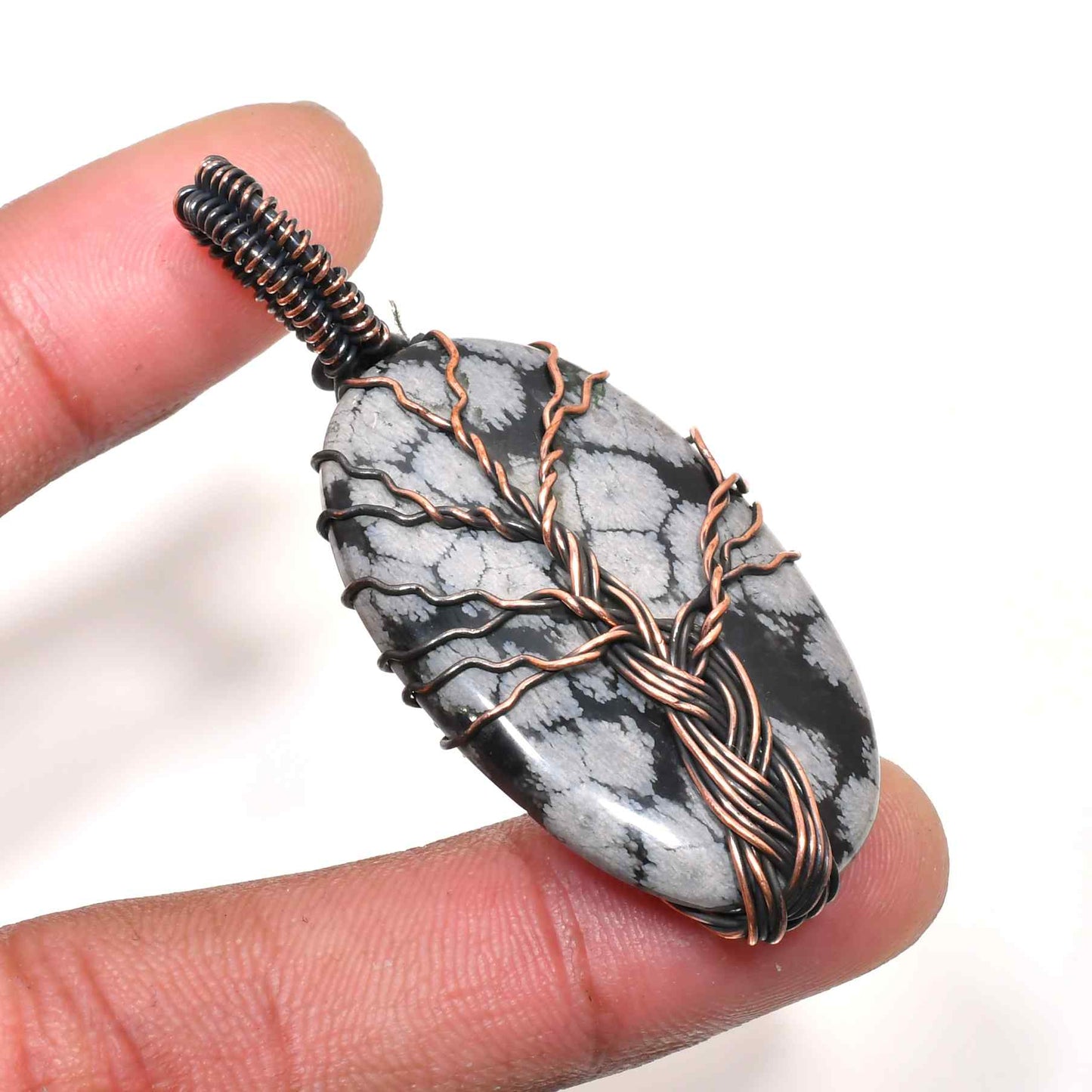 Night’s Embrace – Black Lace Agate Copper Pendant