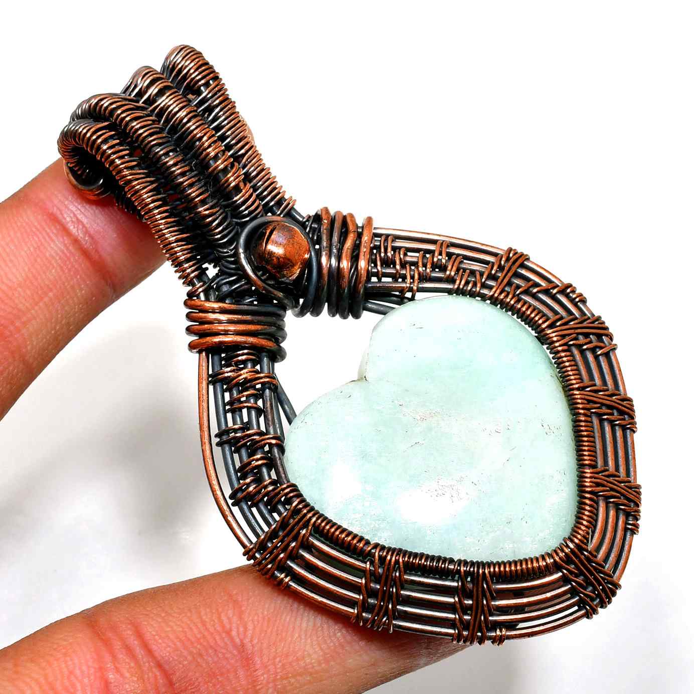 Amara’s Heart – Oxidized Copper Gemstone Pendant