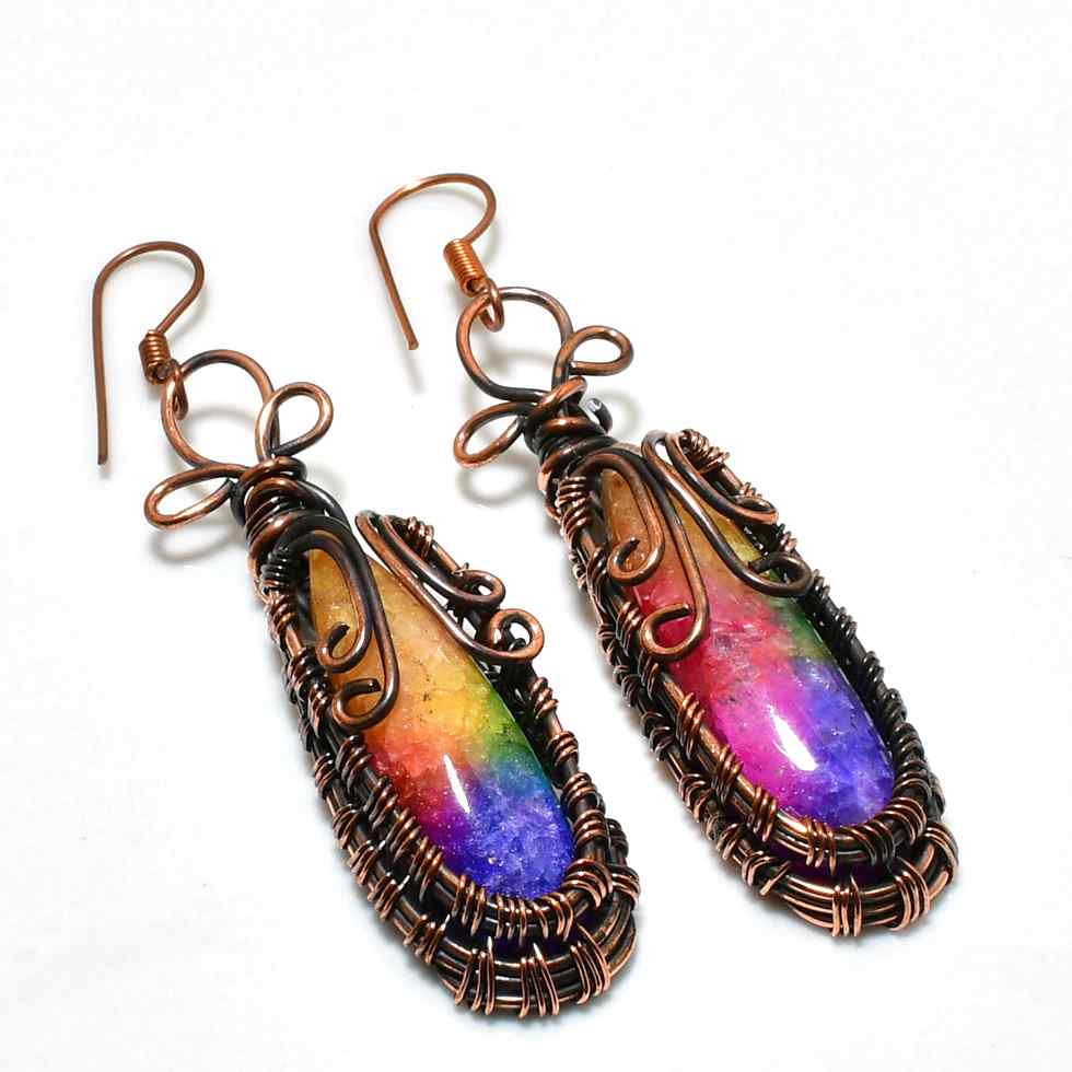 Aurora Rhapsody – Rainbow Quartz & Copper Earrings