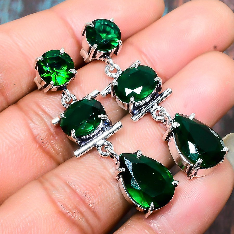 Emerald Cascade – Sterling Silver Drop Earrings