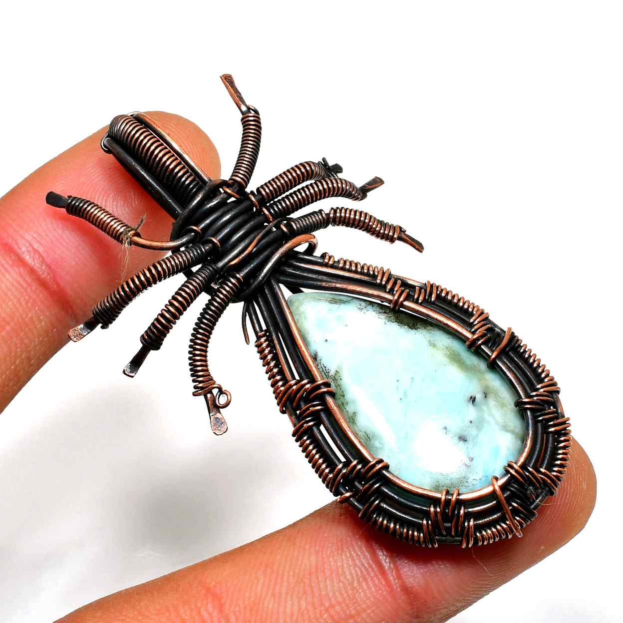 Arachnid’s Aura – Turquoise & Copper Wire Pendant