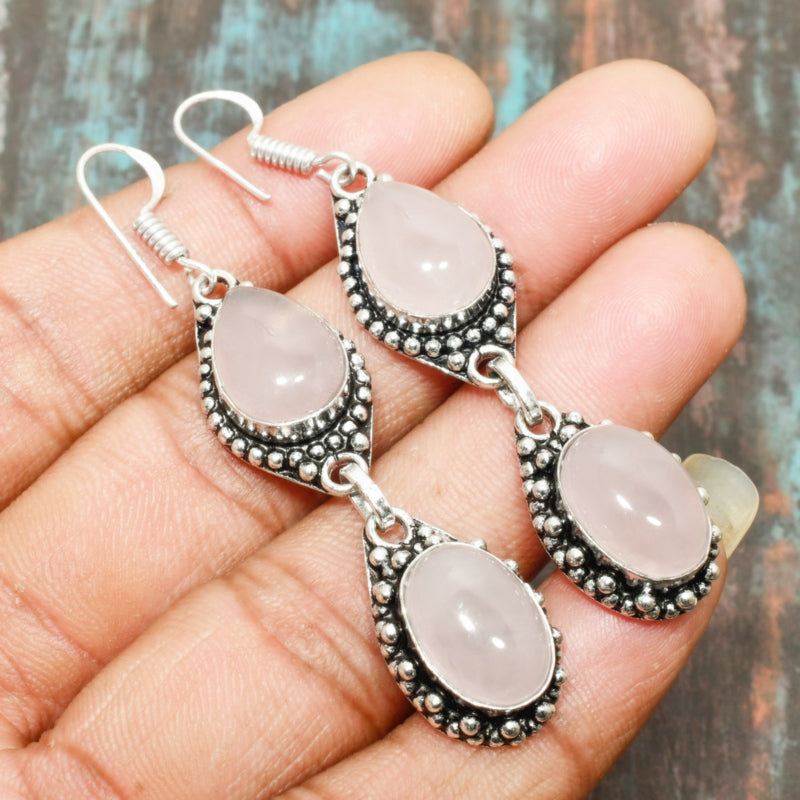 Heart’s Harmony – Rose Quartz Sterling Silver Drops