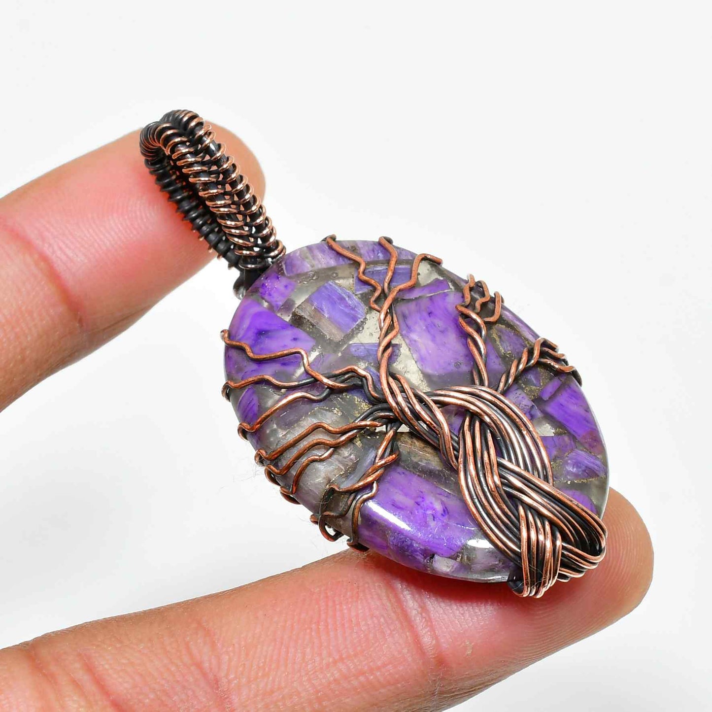 Ezra’s Veil – Amethyst & Copper Pendant