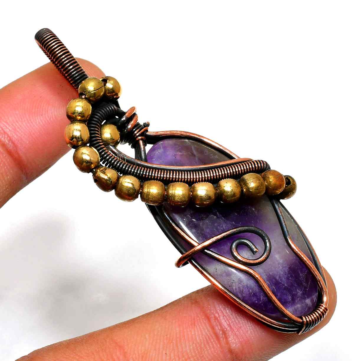 Ezra’s Veil – Amethyst & Oxidized Copper Pendant