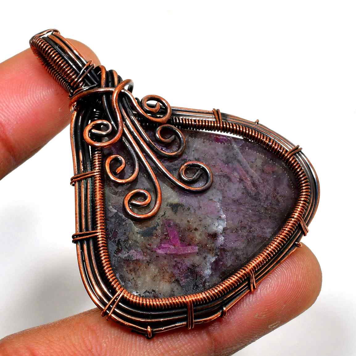 Ezra’s Veil – Amethyst & Oxidized Copper Pendant