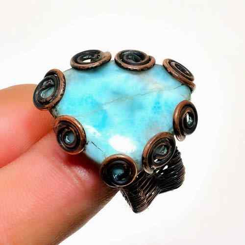 Ocean’s Embrace – Larimar Copper Heart Ring