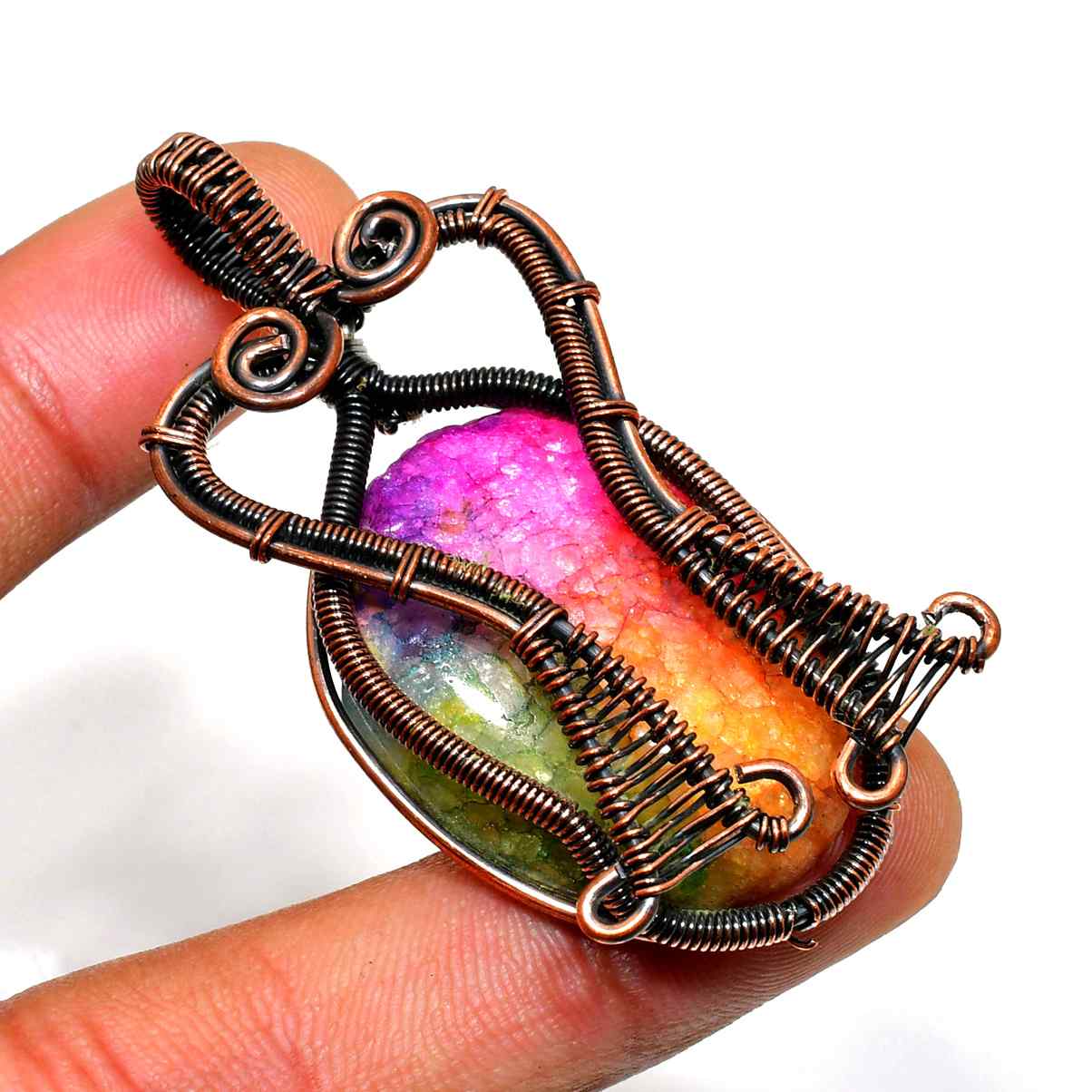 Aurora’s Embrace – Rainbow Quartz Copper Pendant