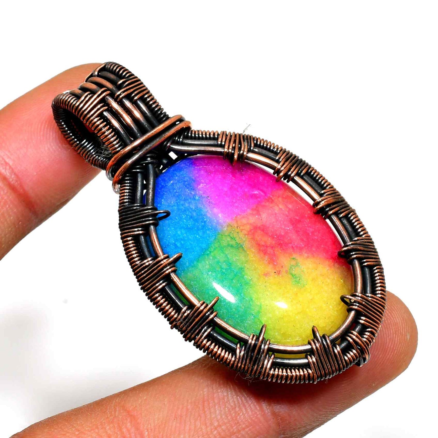 Prismatic Harmony – Rainbow Quartz Copper Pendant