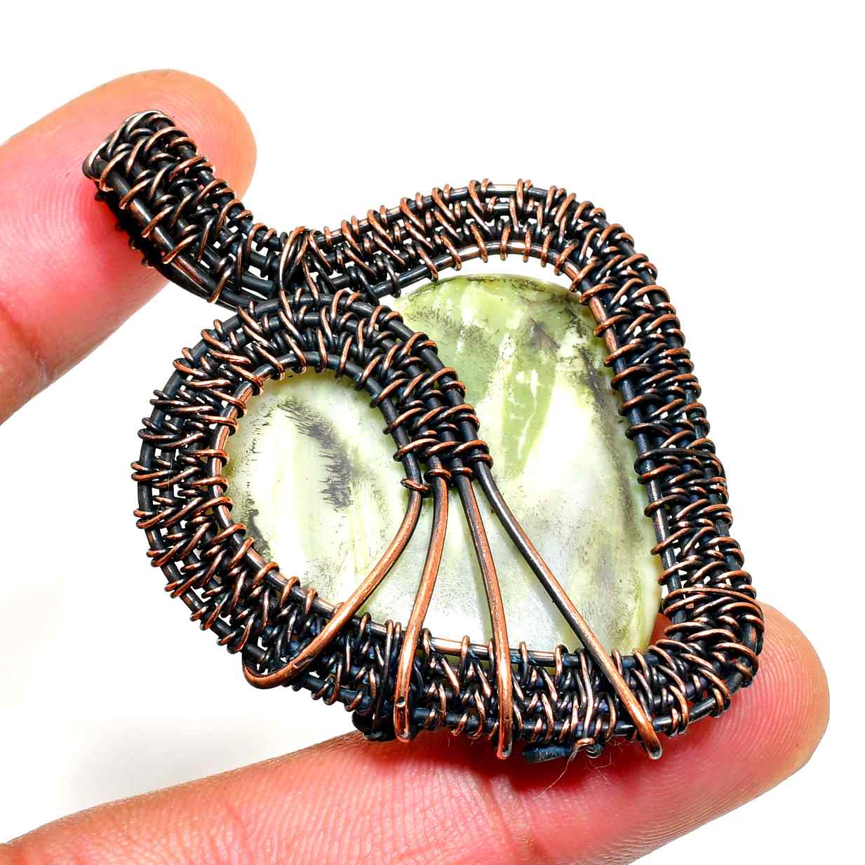 Ember’s Heart – Fuchsite Wire-Wrapped Pendant