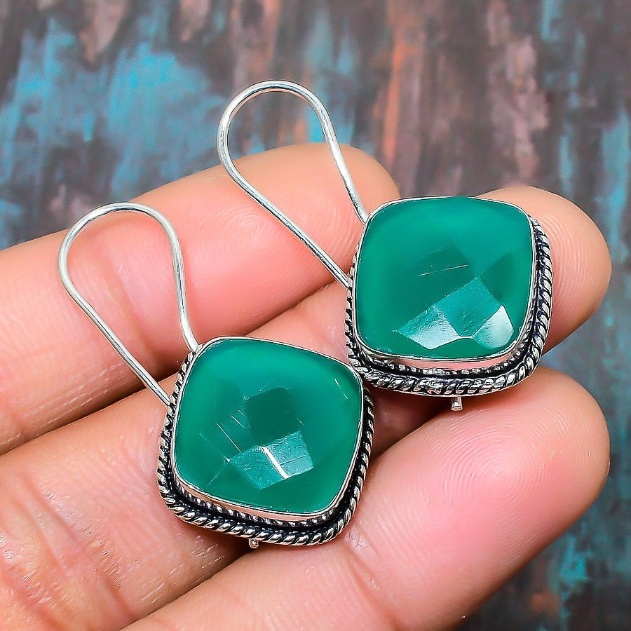 Verdant Harmony – Green Chalcedony Sterling Silver Earrings