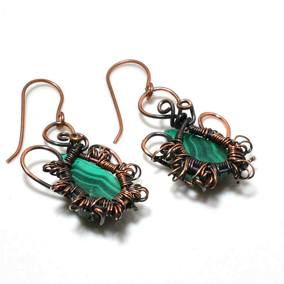 Gaia’s Embrace – Malachite & Copper Earrings