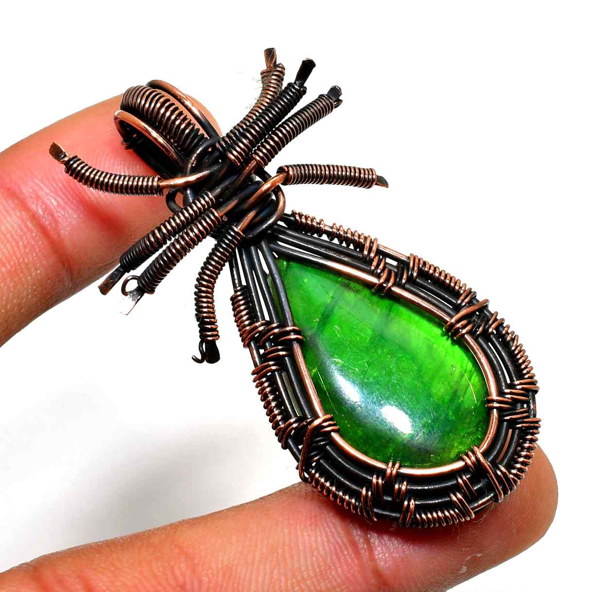 Verdant Leaf – Green Gem Copper Pendant