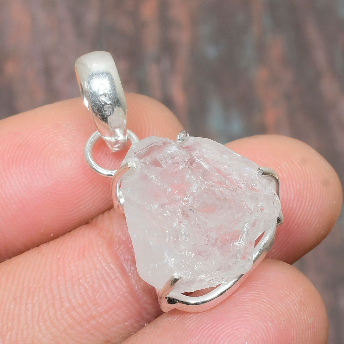 Clarity’s Embrace – Raw Quartz Silver Pendant
