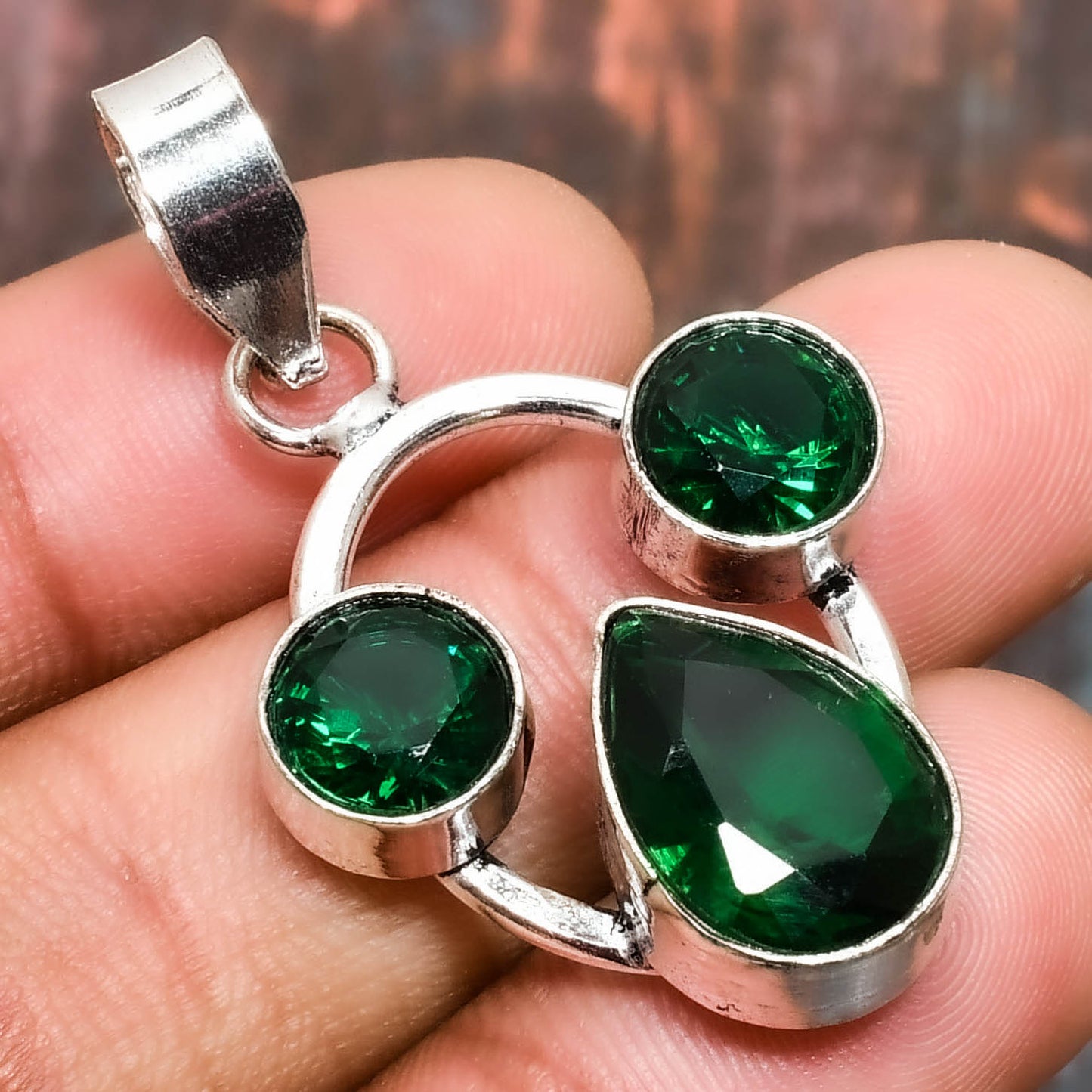Emerald Harmony – Sterling Silver Trio Pendant