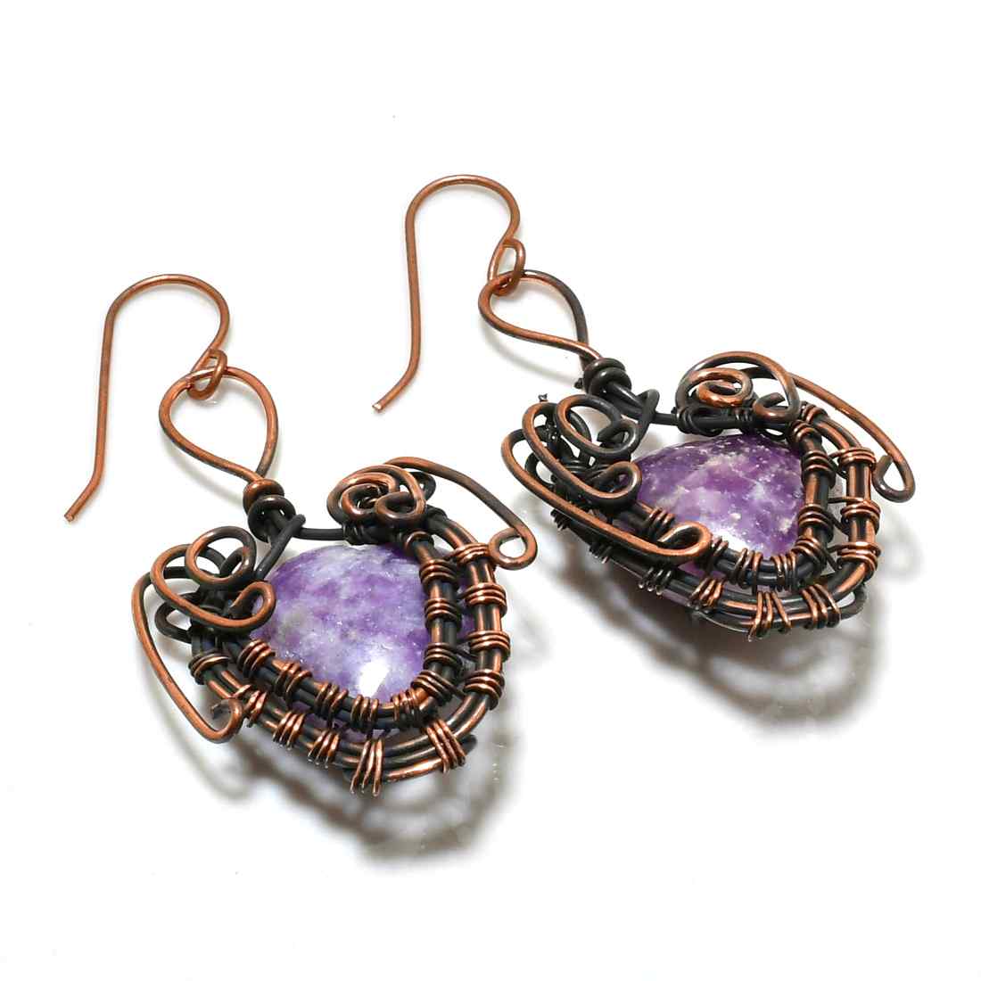 Amethyst Whisper – Oxidized Copper Earrings