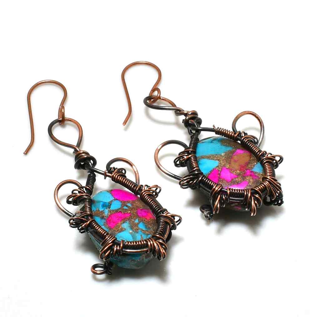 Cosmic Joy – Turquoise & Pink Copper Earrings