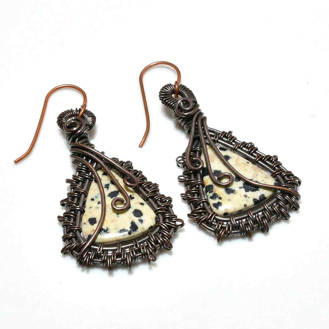 Spotted Serenity – Dalmatian Jasper Copper Earrings