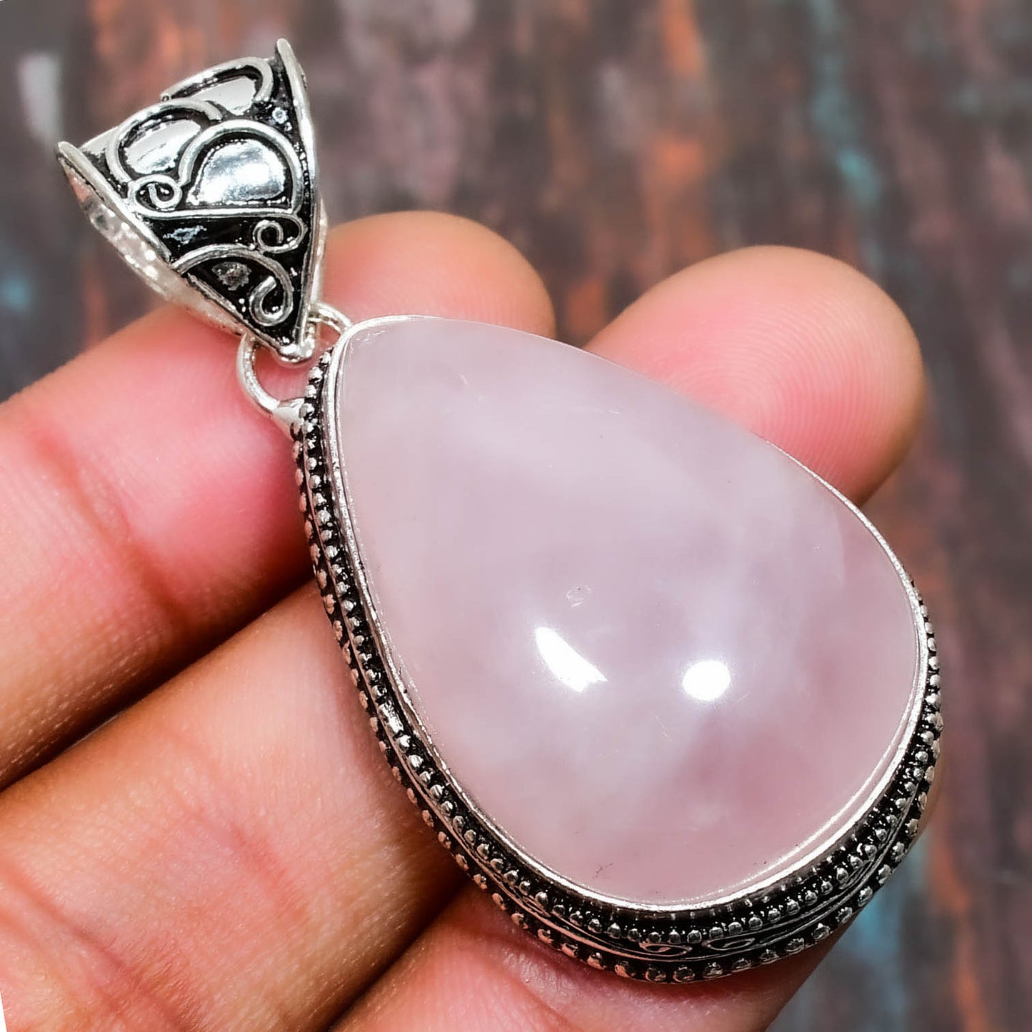 Seraphine’s Heart – Vintage Sterling Silver Rose Quartz Pendant