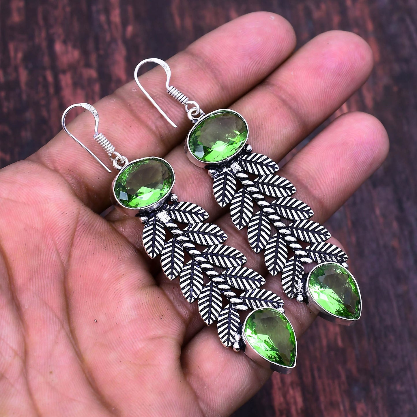 Whispering Fern – Peridot & Antique Silver Earrings