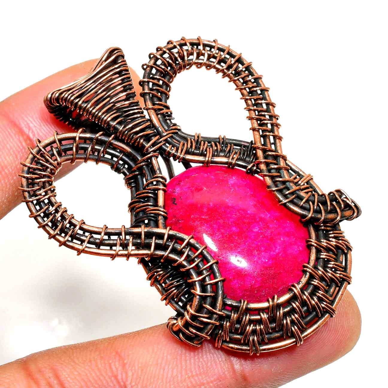 Blushing Ember – Pink Stone Copper Pendant