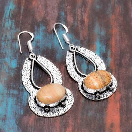 Grounded Grace – Artisan Textured Gemstone Earrings