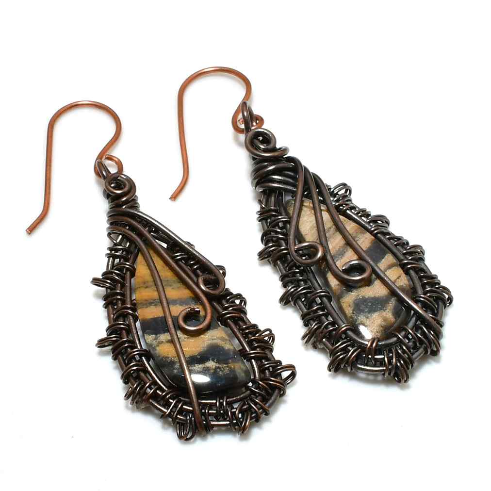 Gaea’s Gaze – Copper-Wrapped Tiger’s Eye Earrings