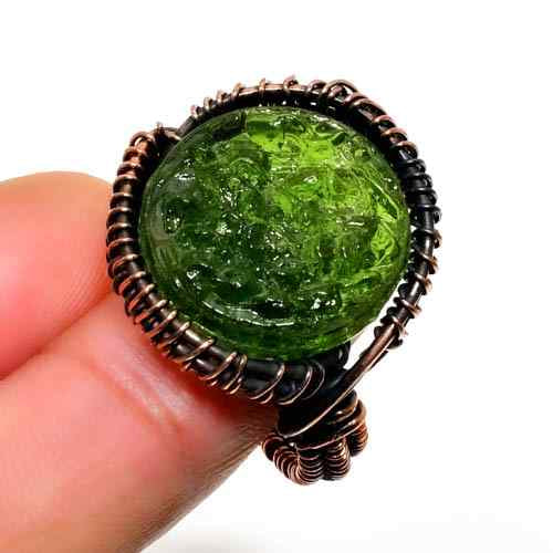 Verdant Whisper – Vintage Copper Wrapped Peridot Ring