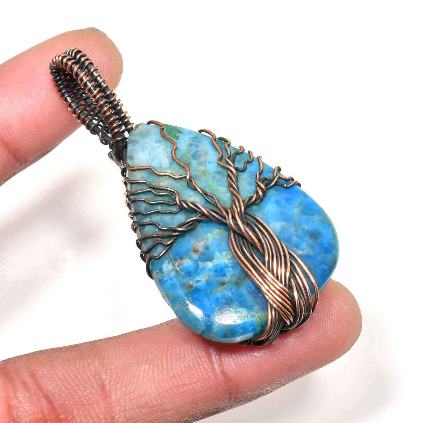 Azure Aura – Copper-Wrapped Blue Gemstone Pendant
