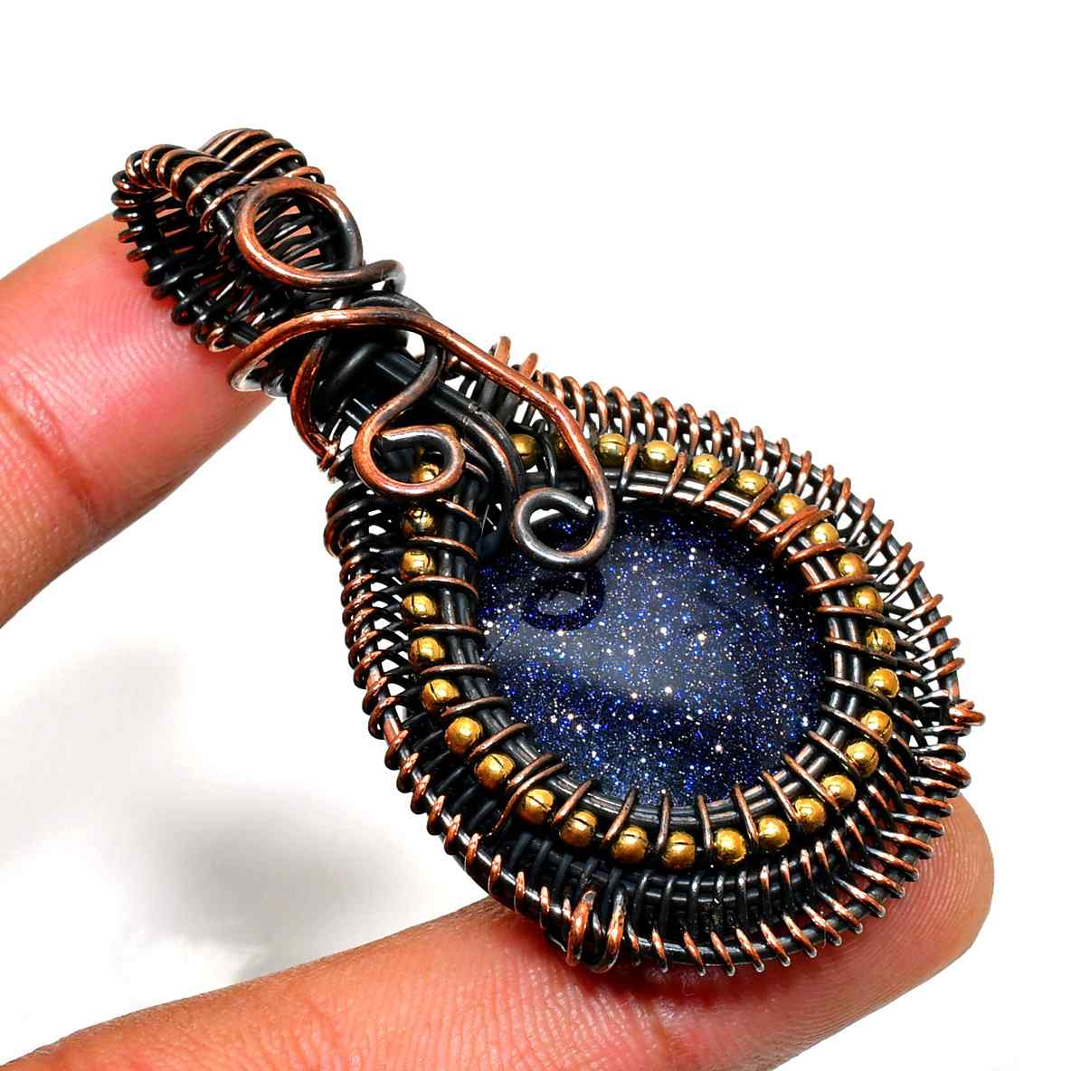 Celestial Harmony – Blue Goldstone Copper Wire Pendant