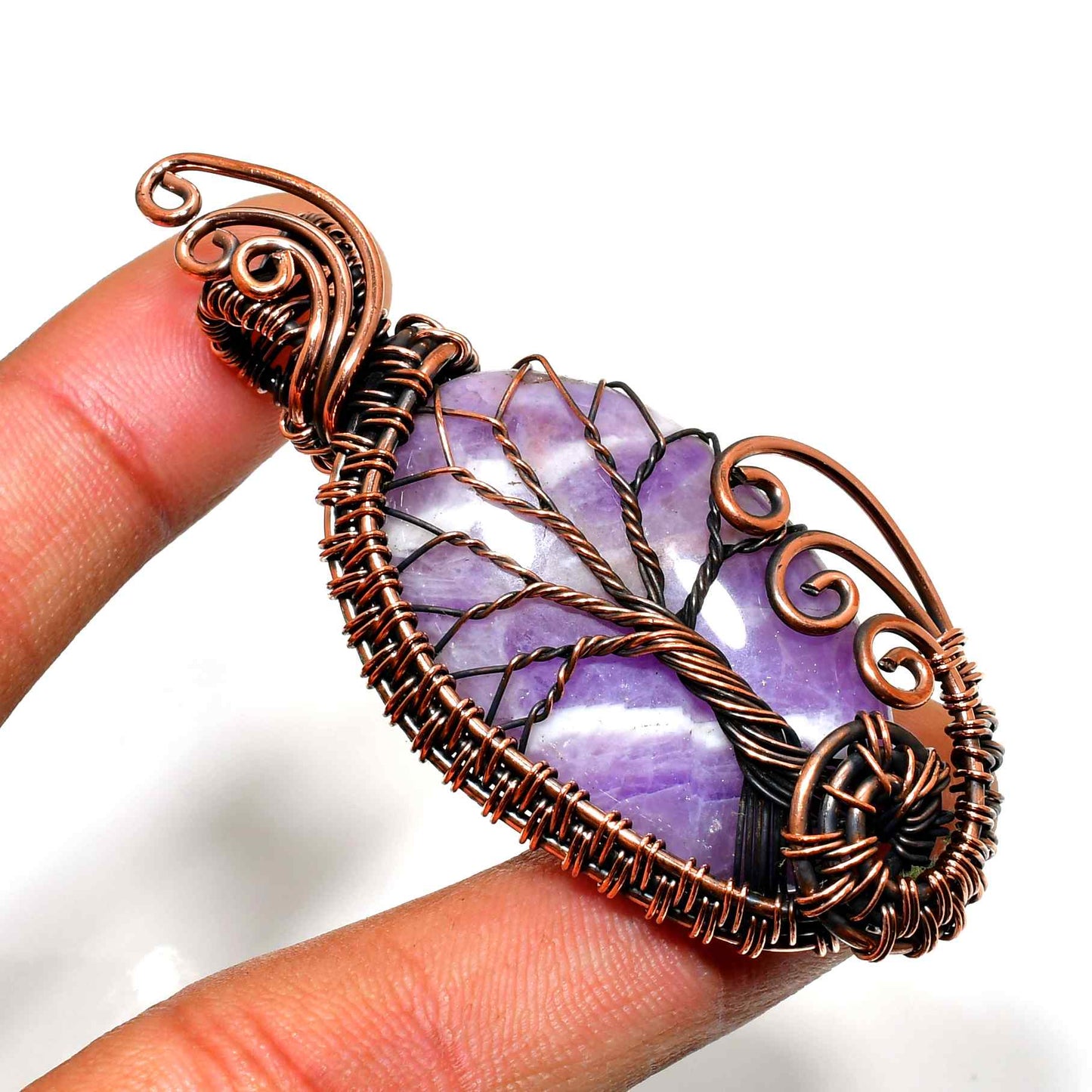 Ezra’s Veil – Handcrafted Oxidized Copper & Amethyst Pendant