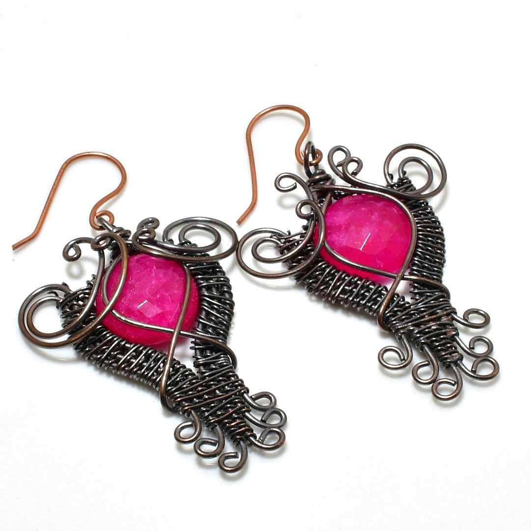 Luna’s Love – Pink Gemstone Wire-Wrapped Earrings