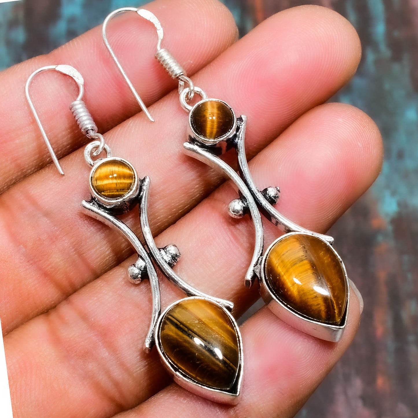 Golden Harmony – Sterling Silver Tiger’s Eye Earrings