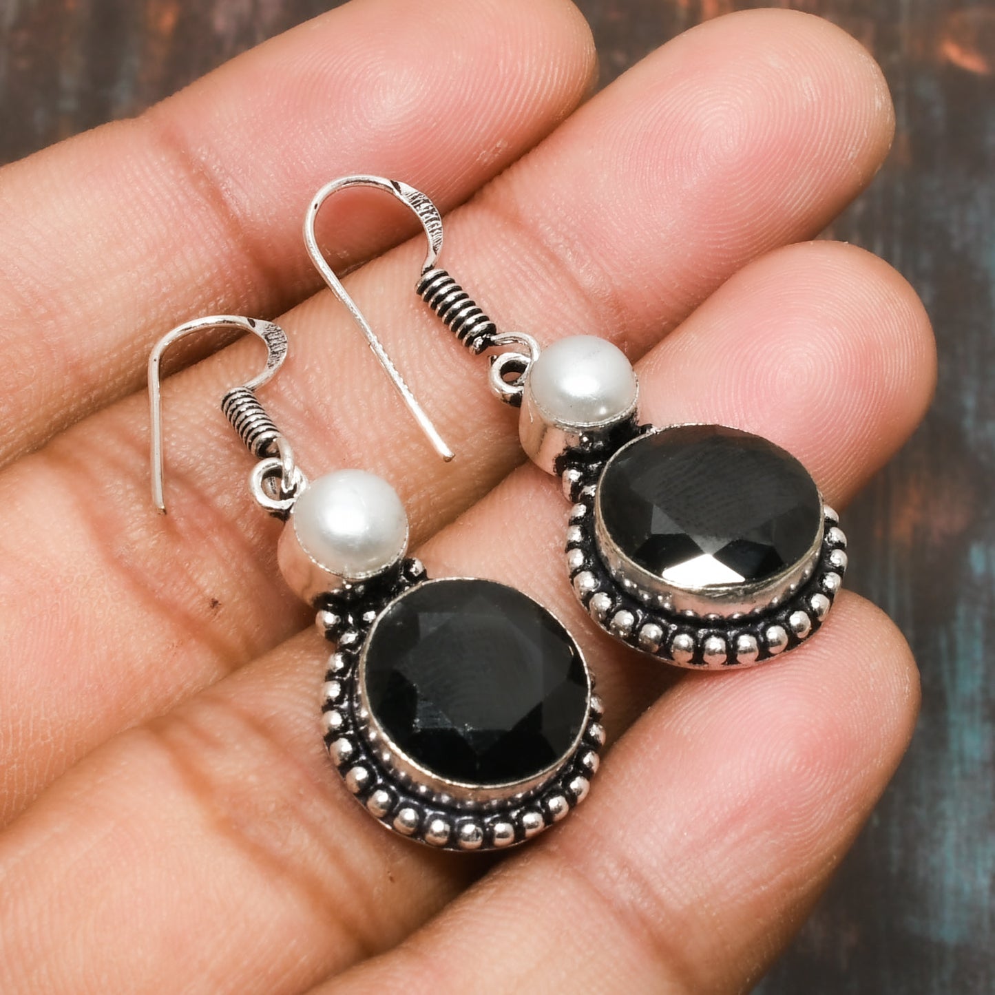 Onyx Sentinel – Rough-Cut Silver Earrings